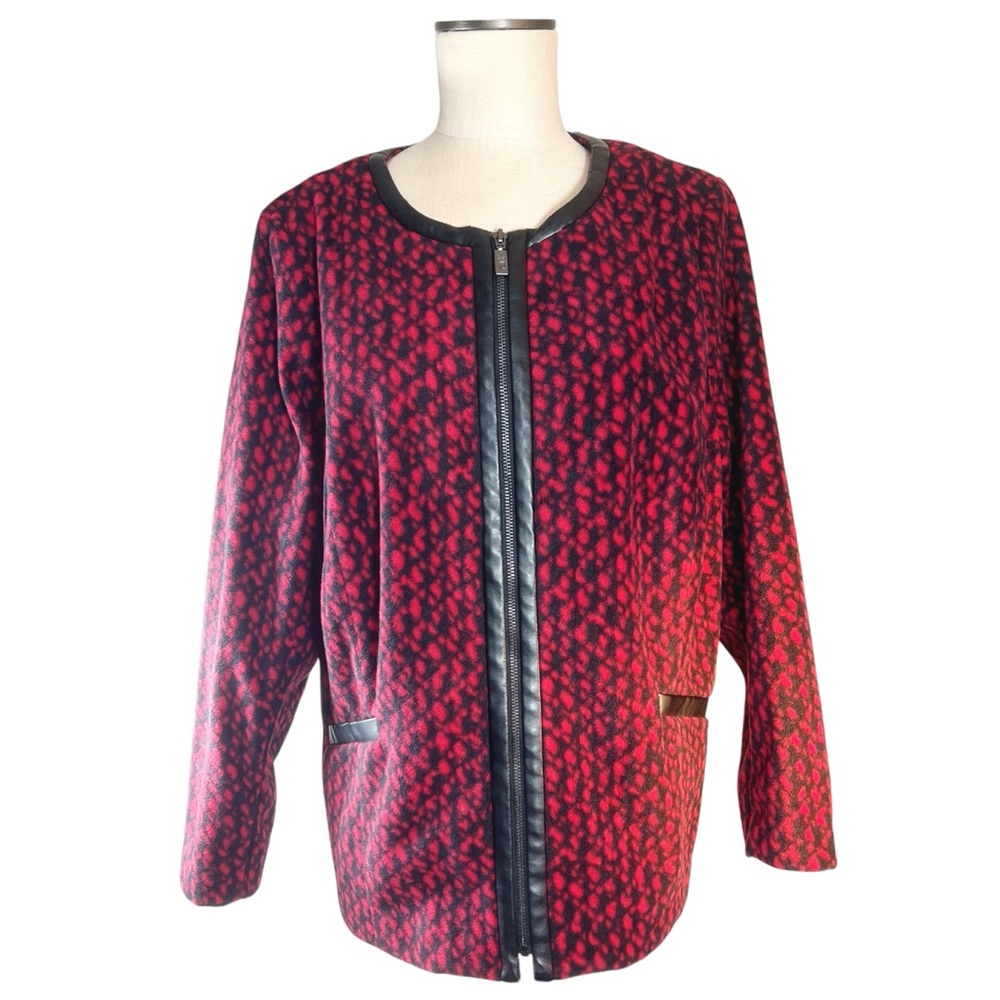 Bob Mackie Wearable Art Vintage Fleece Animal Print Leather Trim Jacket …